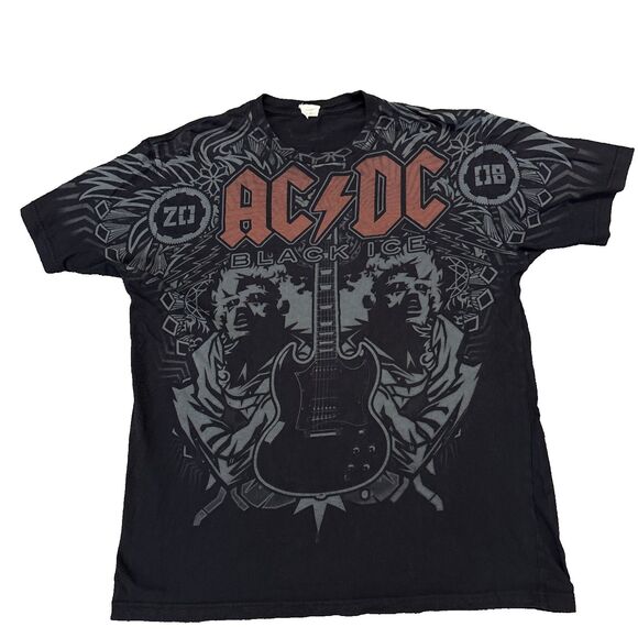 ACDC Shirt  Black Ice Concert Tour Date Band T AC/DC 2008 Y2K - Worn Tag - Picture 1 of 6